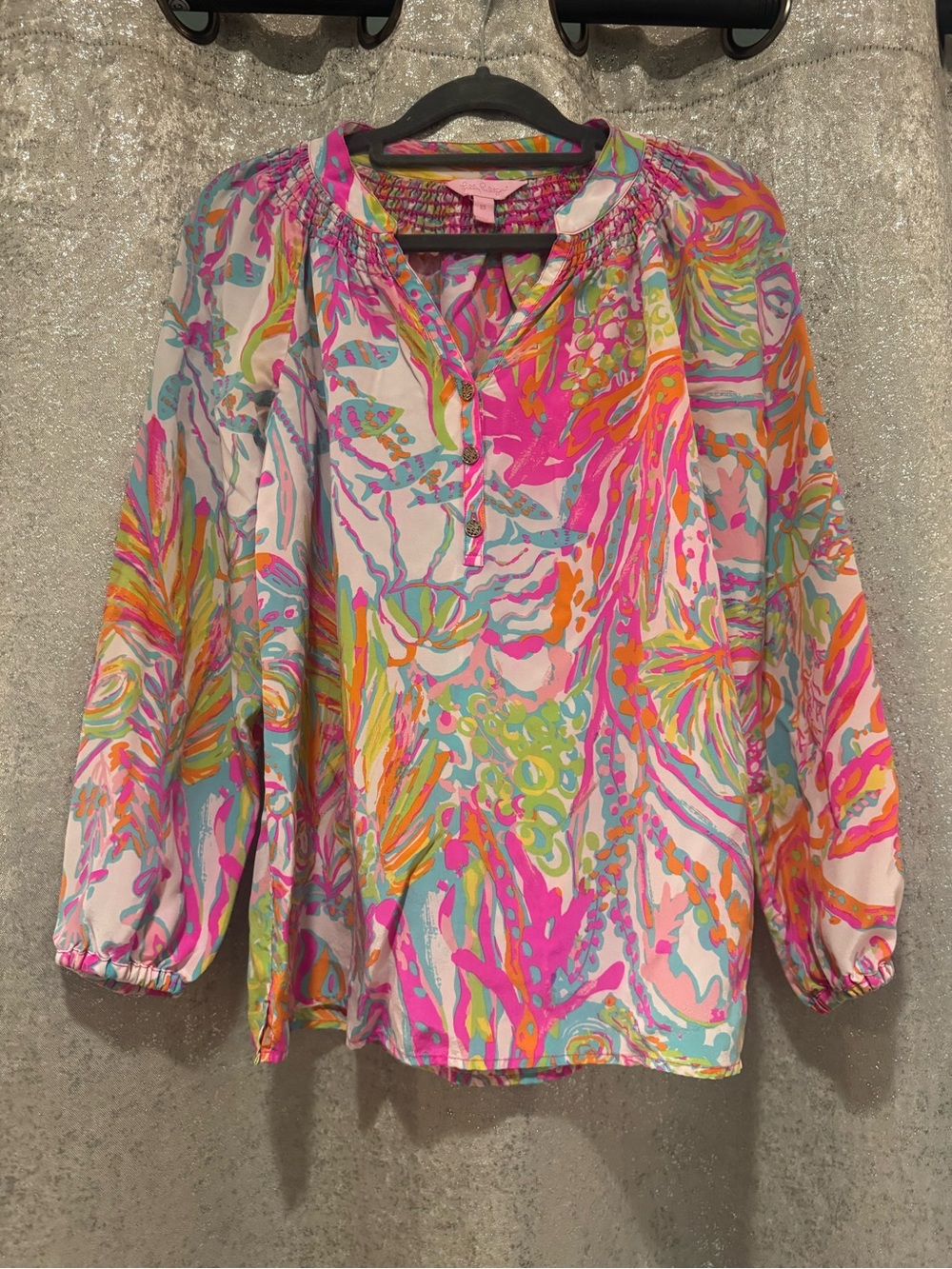 Lilly Pulitzer Elsa Silk Blouse – For The Halibut Print – Size XS